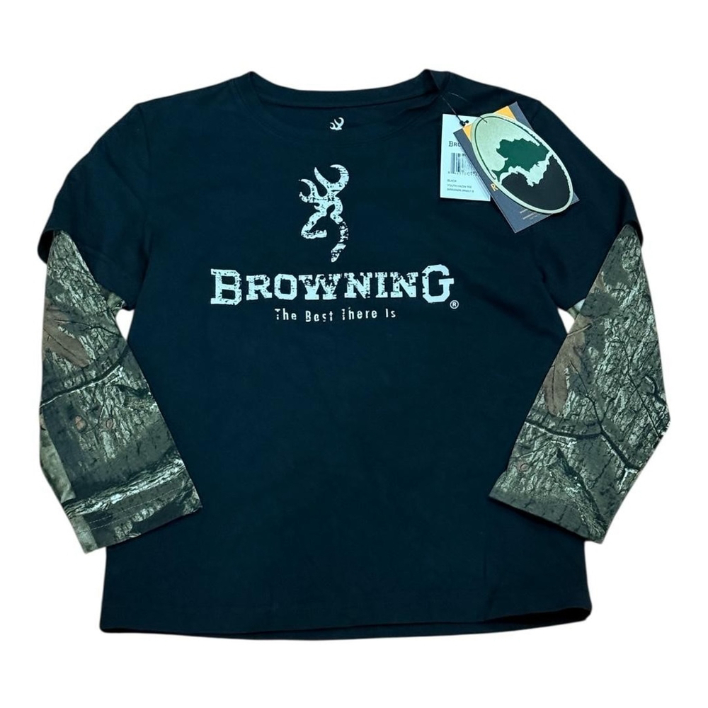 Browning Shirt Mens Small Black Mossy Oak Camo Long Sleeve Hunting Tee